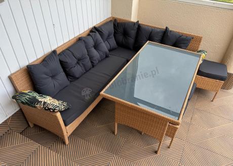 Mały narożnik ogrodowy 190x140cm + stół + pufy Torino Corner Yellow