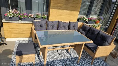 Mały narożnik ogrodowy 190x140cm + stół + pufy Torino Corner Yellow