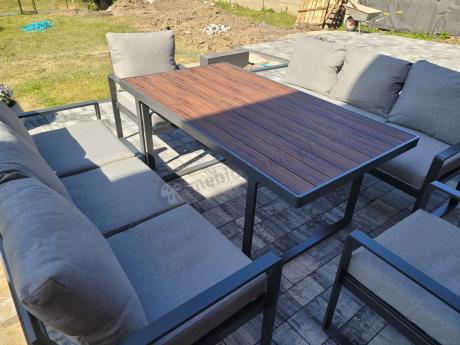 Meble dla 8 osób na taras - sofy 175cm, fotele, stół obiadowy 160cm - Panaon Grande LG