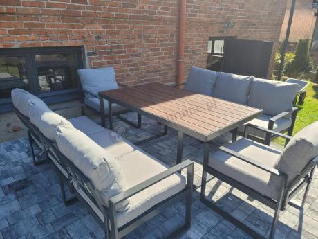 Meble dla 8 osób na taras - sofy 175cm, fotele, stół obiadowy 160cm - Panaon Grande LG