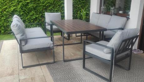 Meble dla 8 osób na taras - sofy 175cm, fotele, stół obiadowy 160cm - Panaon Grande LG