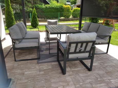 Meble dla 8 osób na taras - sofy 175cm, fotele, stół obiadowy 160cm - Panaon Grande LG