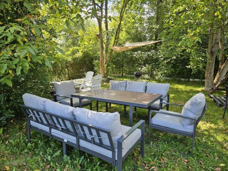 Meble dla 8 osób na taras - sofy 175cm, fotele, stół obiadowy 160cm - Panaon Grande LG