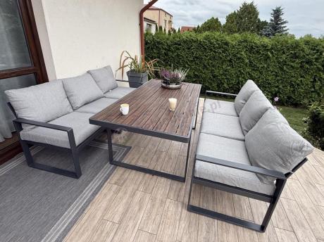 Meble dla 8 osób na taras - sofy 175cm, fotele, stół obiadowy 160cm - Panaon Grande LG