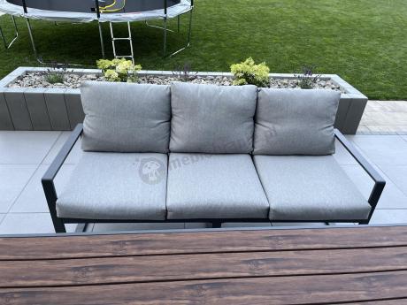 Meble dla 8 osób na taras - sofy 175cm, fotele, stół obiadowy 160cm - Panaon Grande LG