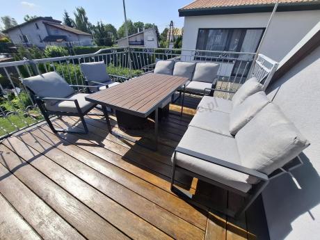 Meble dla 8 osób na taras - sofy 175cm, fotele, stół obiadowy 160cm - Panaon Grande LG