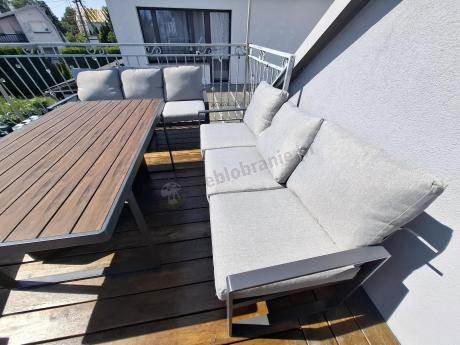 Meble dla 8 osób na taras - sofy 175cm, fotele, stół obiadowy 160cm - Panaon Grande LG