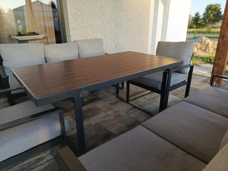 Meble dla 8 osób na taras - sofy 175cm, fotele, stół obiadowy 160cm - Panaon Grande LG