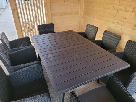 Meble na taras Kantara Comfort 8 foteli z rozkładanym stołem obiadowym 160-240 cm