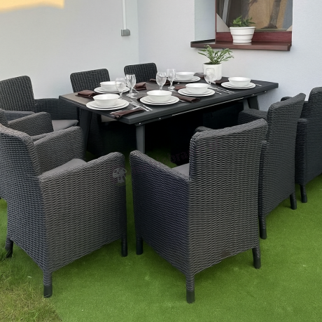 Meble na taras Kantara Comfort 8 foteli z rozkładanym stołem obiadowym 160-240 cm