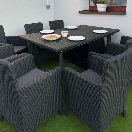 Meble na taras Kantara Comfort 8 foteli z rozkładanym stołem obiadowym 160-240 cm
