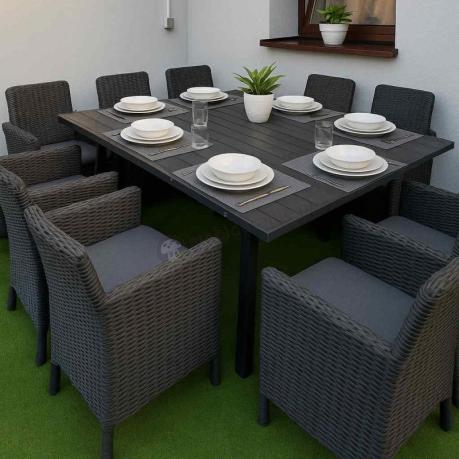 Meble na taras Kantara Comfort 8 foteli z rozkładanym stołem obiadowym 160-240 cm