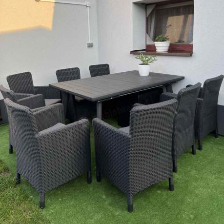 Meble na taras Kantara Comfort 8 foteli z rozkładanym stołem obiadowym 160-240 cm