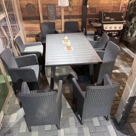Meble na taras Kantara Comfort 8 foteli z rozkładanym stołem obiadowym 160-240 cm