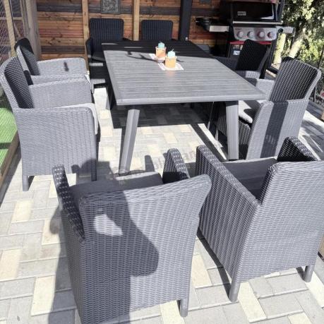 Meble na taras Kantara Comfort 8 foteli z rozkładanym stołem obiadowym 160-240 cm