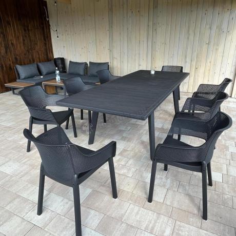 Meble na taras Kantara Modern, stół rozkładany 160-240 cm i 8 sztaplowanych krzeseł
