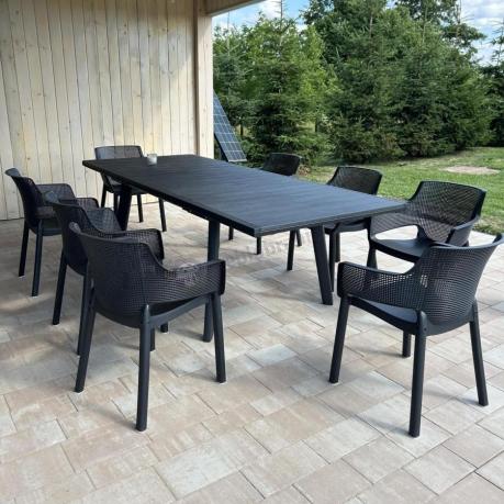 Meble na taras Kantara Modern, stół rozkładany 160-240 cm i 8 sztaplowanych krzeseł