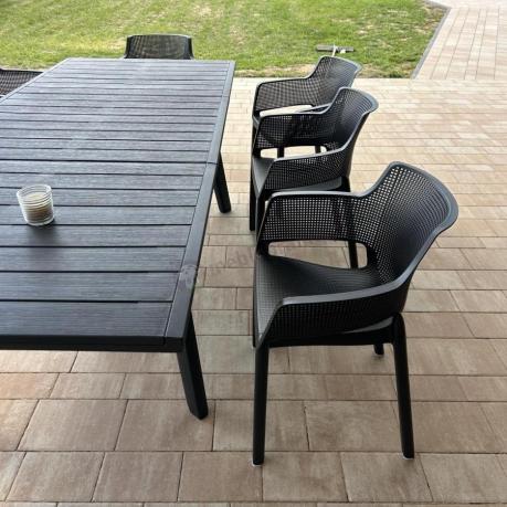 Meble na taras Kantara Modern, stół rozkładany 160-240 cm i 8 sztaplowanych krzeseł