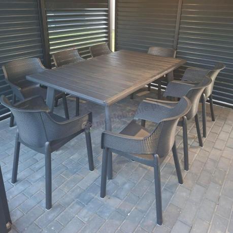 Meble na taras Kantara Modern, stół rozkładany 160-240 cm i 8 sztaplowanych krzeseł