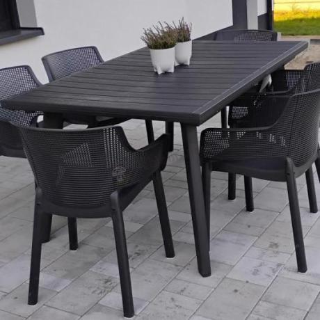 Meble na taras Kantara Modern, stół rozkładany 160-240 cm i 8 sztaplowanych krzeseł