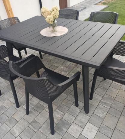 Meble na taras Kantara Modern, stół rozkładany 160-240 cm i 8 sztaplowanych krzeseł