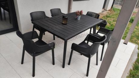 Meble na taras Kantara Modern, stół rozkładany 160-240 cm i 8 sztaplowanych krzeseł