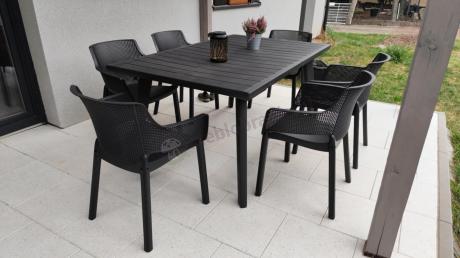 Meble na taras Kantara Modern, stół rozkładany 160-240 cm i 8 sztaplowanych krzeseł