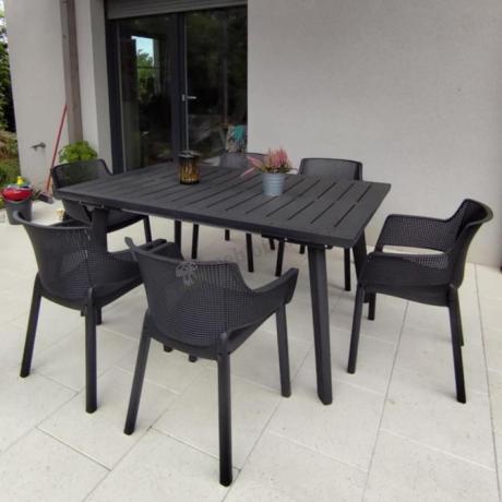 Meble na taras Kantara Modern, stół rozkładany 160-240 cm i 8 sztaplowanych krzeseł