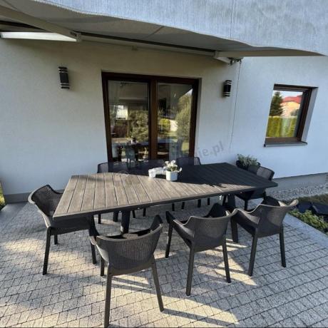 Meble na taras Kantara Modern, stół rozkładany 160-240 cm i 8 sztaplowanych krzeseł