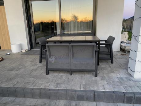 Meble na taras z tworzywa Scali Combo grafit na 7 osób, stół obiadowy 156cm z blat imitacja drewna