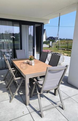 Meble obiadowe dla 10 osób ze stołem 210 i regulowanymi krzesłami Tanami Daven Taupe