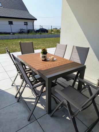 Meble obiadowe dla 10 osób ze stołem 210 i regulowanymi krzesłami Tanami Daven Taupe