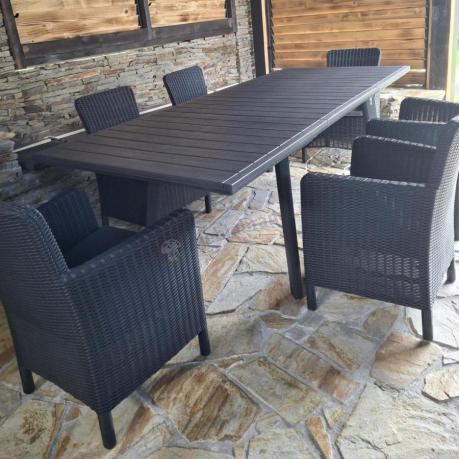 Meble obiadowe do ogrodu Kantara Comfort 6 foteli ze stołem rozkładanym 160-240 cm