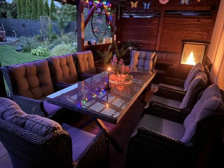 Meble obiadowe na taras - stół 220cm z nogą X + 8 foteli Laritto - Antracyt