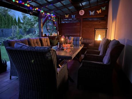 Meble obiadowe na taras - stół 220cm z nogą X + 8 foteli Laritto - Antracyt