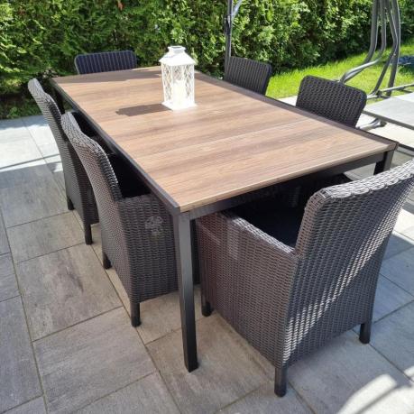 Meble obiadowe na taras Portis Comfort ze stołem 200cm w kolorze orzecha i 10 fotelami