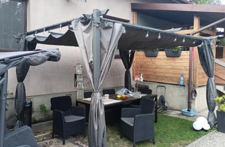 Meble obiadowe na taras Portis Comfort ze stołem 200cm w kolorze orzecha i 6 fotelami