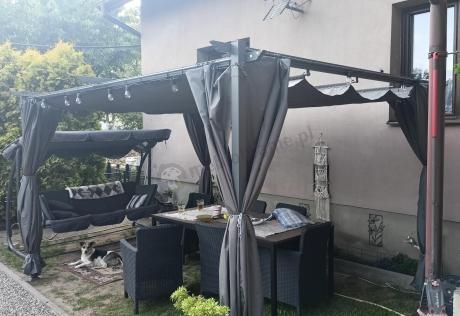 Meble obiadowe na taras Portis Comfort ze stołem 200cm w kolorze orzecha i 6 fotelami