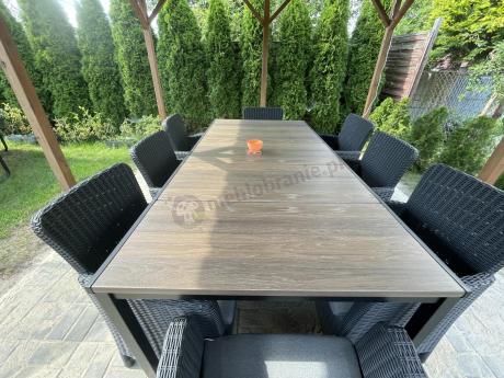 Meble obiadowe na taras Portis Comfort ze stołem 200cm w kolorze orzecha i 8 fotelami