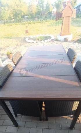 Meble obiadowe na taras Portis Comfort ze stołem 200cm w kolorze orzecha i 8 fotelami
