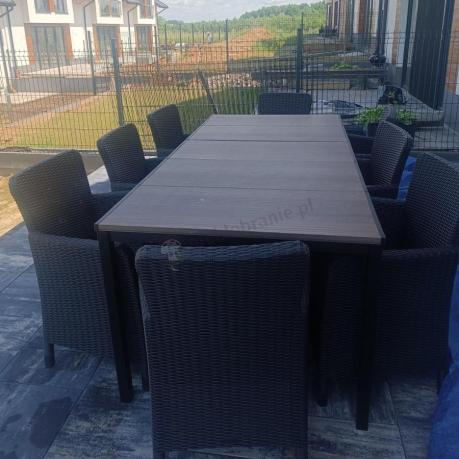 Meble obiadowe na taras Portis Comfort ze stołem 200cm w kolorze orzecha i 8 fotelami