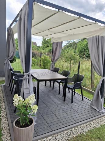 Meble obiadowe na taras Portis Slim ze stołem 160cm w kolorze orzecha i 6 fotelami