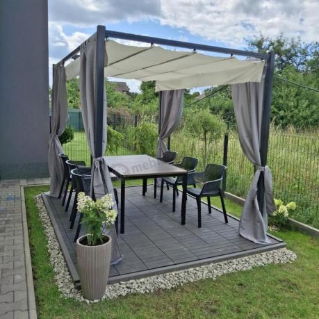 Meble obiadowe na taras Portis Slim ze stołem 160cm w kolorze orzecha i 6 fotelami