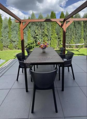 Meble obiadowe na taras Portis ze stołem 200cm w kolorze orzecha i 6 fotelami