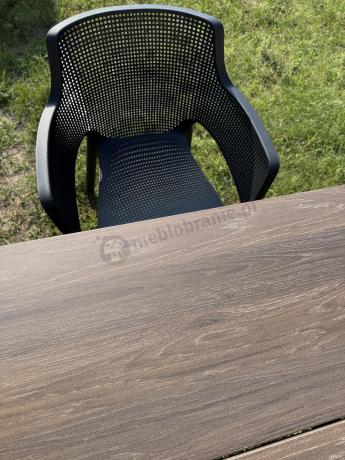 Meble obiadowe na taras Portis ze stołem 200cm w kolorze orzecha i 6 fotelami