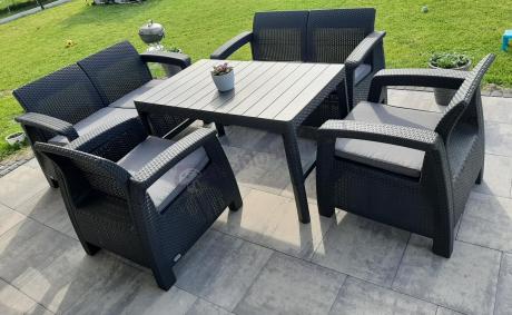 Meble Ogrodowe Corfu Fiesta Lyon z podnoszonym stołem Grafit