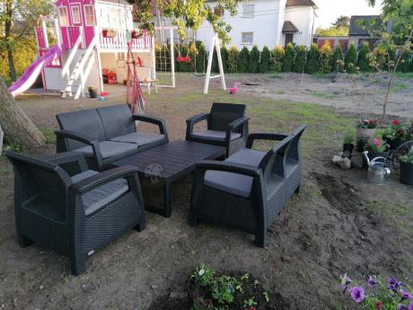 Meble Ogrodowe Corfu Fiesta Lyon z podnoszonym stołem Grafit