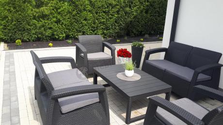 Meble Ogrodowe Corfu Fiesta Lyon z podnoszonym stołem Grafit