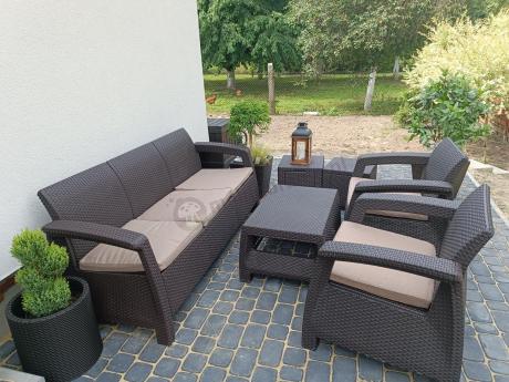 Meble ogrodowe Corfu Set Max Brąz z pufami