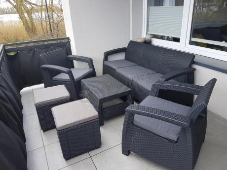 Komplet mebli ogrodowych z pufami Corfu Set Max Grafit Szare + pufy